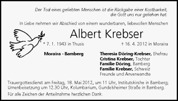Anzeige von Albert Krebser von MGO