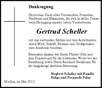 Anzeige von Gertrud Scheller von MGO