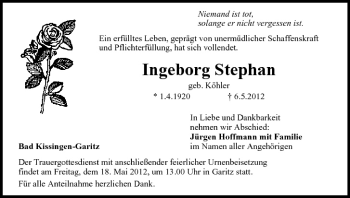 Anzeige von Ingeborg Stephan von MGO