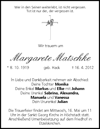 Anzeige von Margarete Matschke von MGO