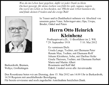 Anzeige von Otto Heinrich Kleinhenz von MGO
