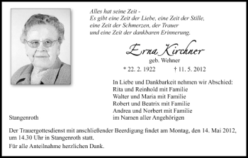 Anzeige von Erna Kirchner von MGO