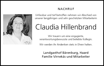 Anzeige von Claudia Hillenbrand von MGO