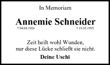 Anzeige von Annemie Schneider von MGO