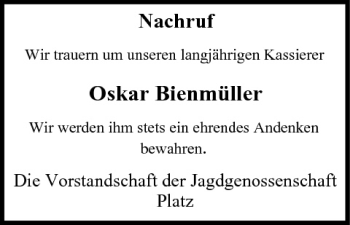 Anzeige von Oskar Bienmüller von MGO