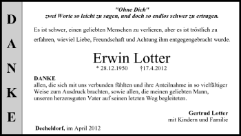 Anzeige von Erwin Lotter von MGO