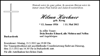 Anzeige von Hilma Kirchner von MGO