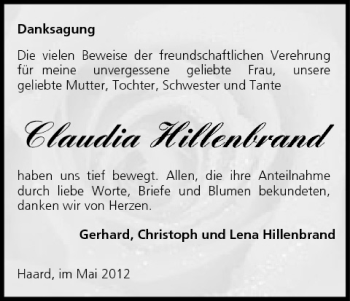 Anzeige von Claudia Hillenbrand von MGO