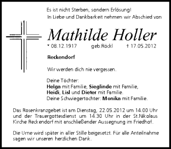 Anzeige von Mathilde Holler von MGO