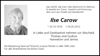 Anzeige von Ilse Carow von MGO
