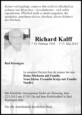 Anzeige von Richard Kalff von MGO