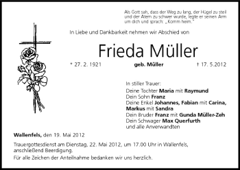 Anzeige von Frieda Müller von MGO