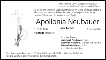 Anzeige von Apollonia Neubauer von MGO