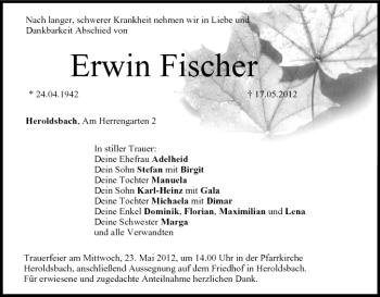 Anzeige von Erwin Fischer von MGO