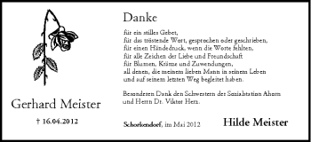 Anzeige von Gerhard Meister von MGO