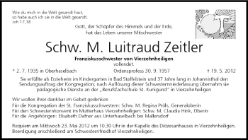Anzeige von Luitraud Zeitler von MGO