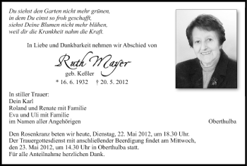 Anzeige von Ruth Mayer von MGO