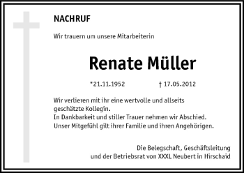 Anzeige von Renate Müller von MGO
