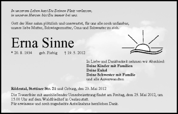 Anzeige von Erna Sinne von MGO