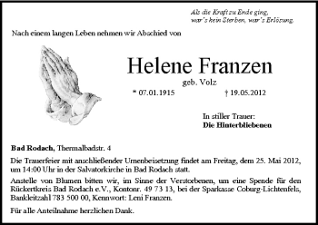 Anzeige von Helene Franzen von MGO