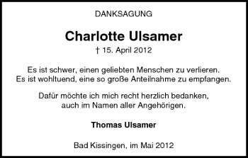 Anzeige von Charlotte Ulsamer von MGO