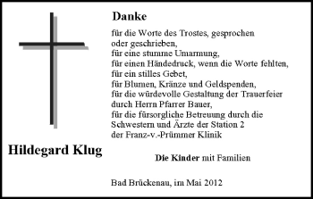 Anzeige von Hildegard Klug von MGO