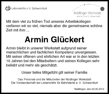 Anzeige von Armin Glückert von MGO