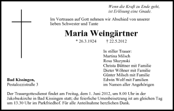Anzeige von Maria Weingärtner von MGO