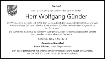 Anzeige von Wolfgang Günder von MGO