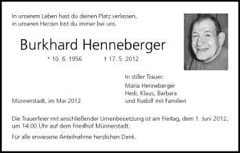 Anzeige von Burkhard Henneberger von MGO