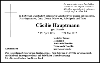 Anzeige von Cäcilie Hauptmann von MGO