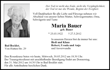 Anzeige von Maria Bauer von MGO