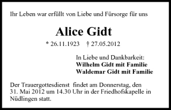 Anzeige von Alice Gidt von MGO
