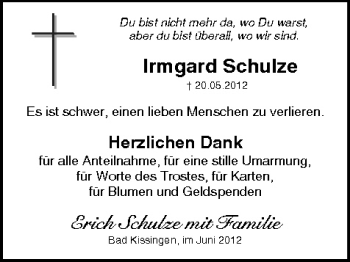 Anzeige von Irmgard Schulze von MGO
