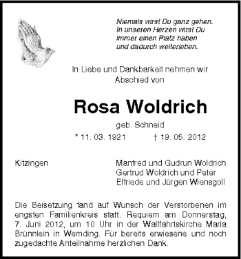Anzeige von Rosa Woldrich von MGO