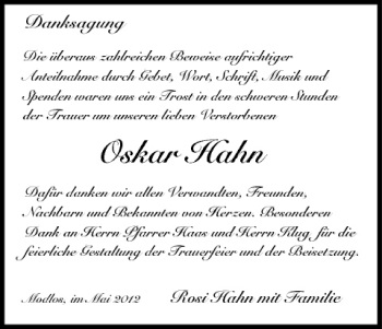 Anzeige von Oskar Hahn von MGO