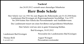 Anzeige von Bodo Scholz von MGO