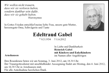 Anzeige von Edeltraud Gabel von MGO