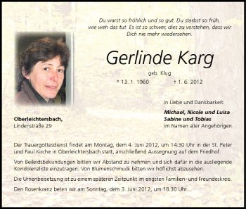 Anzeige von Gerlinde Karg von MGO