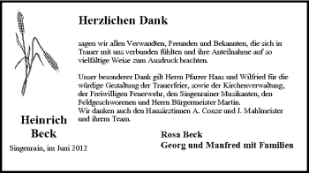 Anzeige von Heinrich Beck von MGO