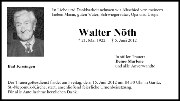 Anzeige von Walter Nöth von MGO
