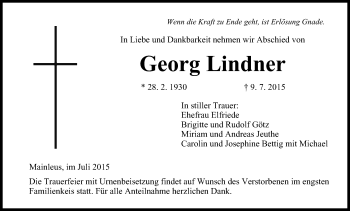 Anzeige von Georg Lindner von MGO
