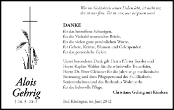 Anzeige von Alois Gehrig von MGO