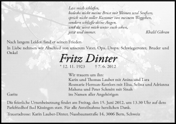 Anzeige von Fritz Dinter von MGO