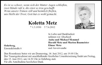 Anzeige von Koletta Metz von MGO