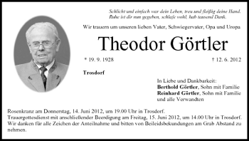 Anzeige von Theodor Görtler von MGO