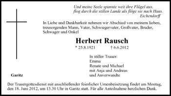 Anzeige von Herbert Rausch von MGO