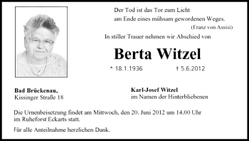 Anzeige von Berta Witzel von MGO
