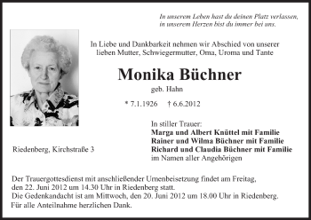 Anzeige von Monika Büchner von MGO
