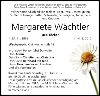 Anzeige von Margarete Wächtler von MGO
